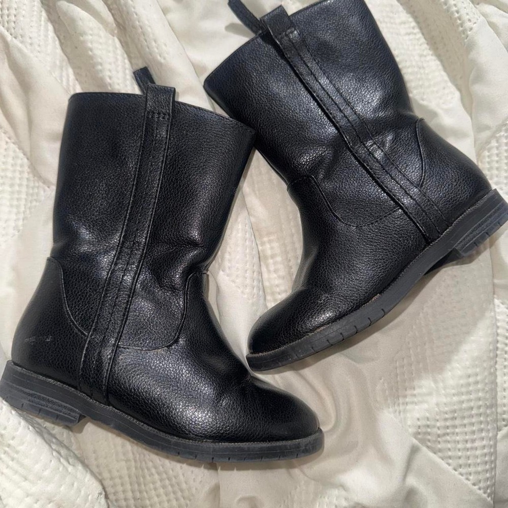 Cat & Jack Black Pebbled Faux Leather Ankle Boots Size 8 Round Toe Zip Up